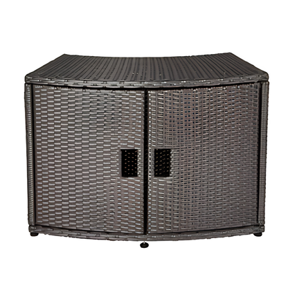 Wicker closed door cabinet or side table for round MSpa models with a dark grey finish. Outdoor furniture and surroundings - portable spas nz