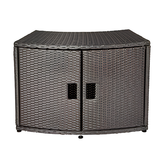 Wicker closed door cabinet or side table for round MSpa models with a dark grey finish. Outdoor furniture and surroundings - portable spas nz